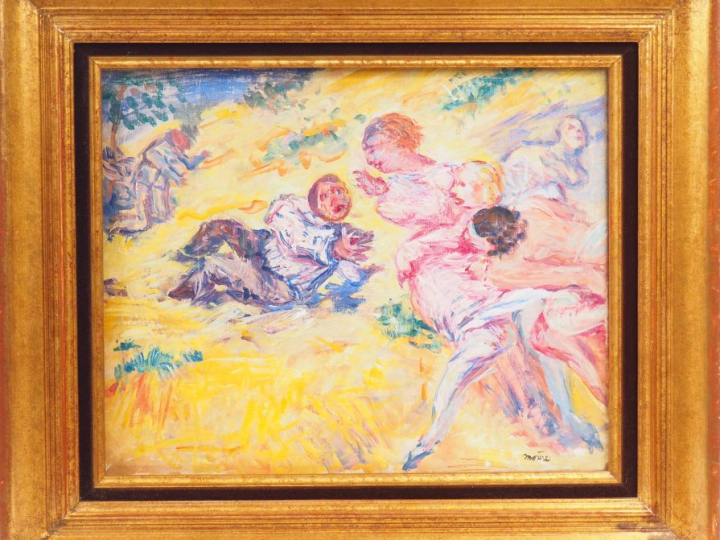 René MORERE. "Personnages" Huile sur toile, signée en bas à droite. Po