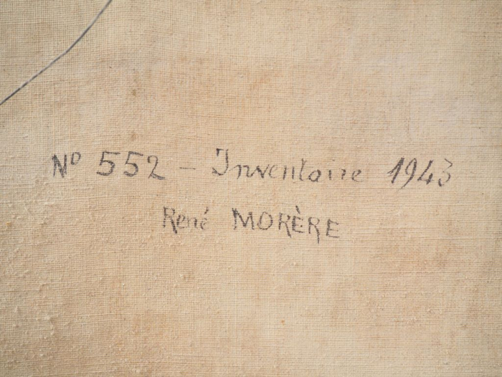 René MORERE. "Le baptême" Huile sur toile, signée en haut à gauche. Di