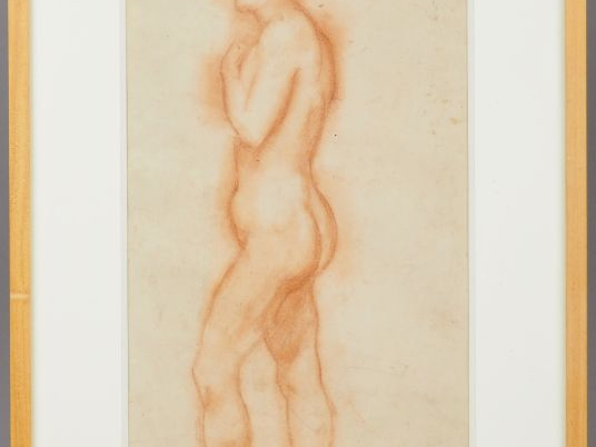 Manuel ORTIZ DE ZARATE. 'Nue de profil'. Dessin à la sanguine. Signé e