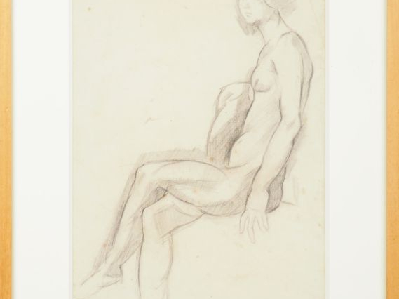 Manuel ORTIZ DE ZARATE. 'Nue assise'. Dessin, signé en bas à droite. D