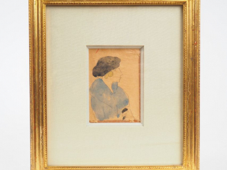 Vente aux enchères VALTAT. (attribué). 'Portrait de femme'. Aquarelle. Dim. : 9 x 6 cm.