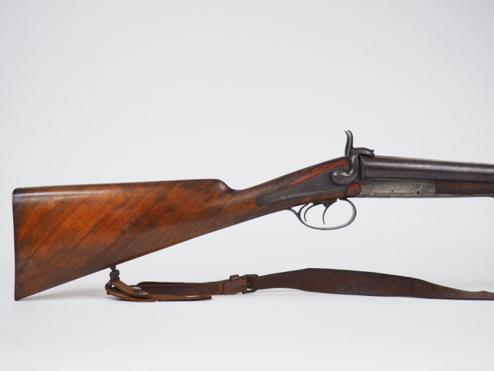 Très joli fusil juxtaposé à broche en calibre 16 nr 1475.Canons en dam