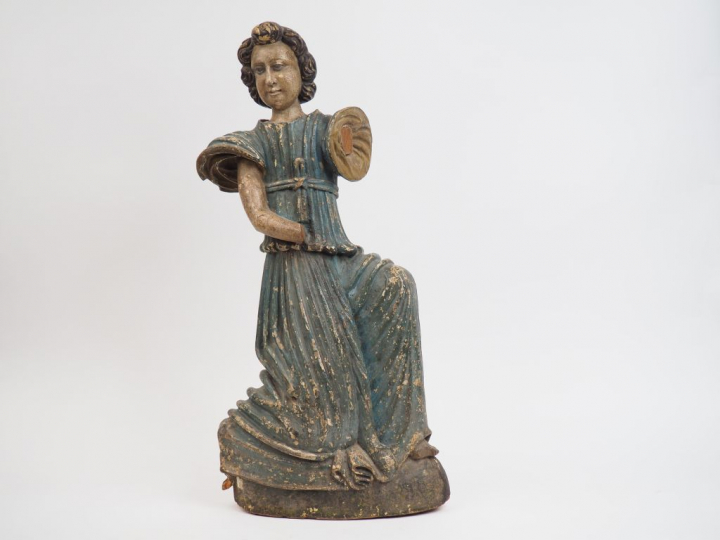 Sculpture XVIIème en bois polychrome  "Ange"  H. 75 cm  (manques et ac