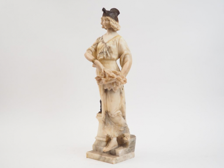 A. GORY "La Moisson".  Sculpture en albâtre et albâtre patiné. Signée.