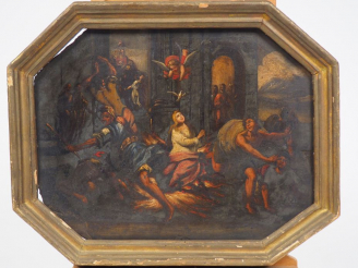 Vente aux enchères Ecole française XVIIème  "Scène religieuse"  Peinture sur ardoise 30 x