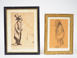 Vente aux enchères Ecole française fin XIXème début XXème  « Caricatures » Deux dessins, 