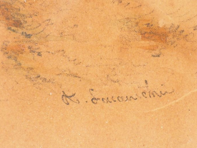 Ecole autrichienne XIXème  "La rencontre" Dessin. Signé en bas à droit