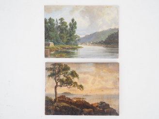 Vente aux enchères Ecole suisse ou française XIXème  "Paysages de bord de mer"  Trois pet