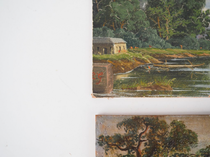 Ecole suisse ou française XIXème  "Paysages de bord de mer"  Trois pet