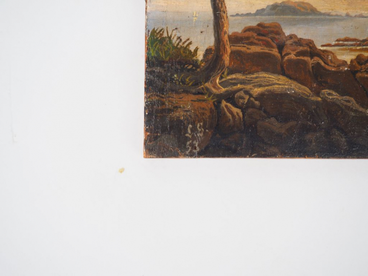 Ecole suisse ou française XIXème  "Paysages de bord de mer"  Trois pet