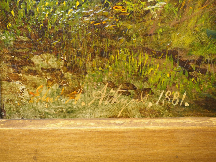 EDWARD A. ATKYNS.  "Paysans cheminant à travers champs" Huile sur toil