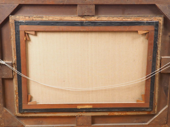 EDWARD A. ATKYNS.  "Paysans cheminant à travers champs" Huile sur toil