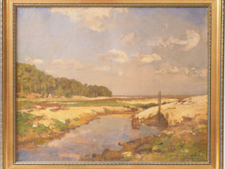 Vente aux enchères Louis Alexandre CABIE "Paysage des landes" Huile sur toile. Signée en 