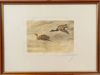 Vente aux enchères Léon DANCHIN "Vol de canards" et "Chien de chasse" Deux différentes gr