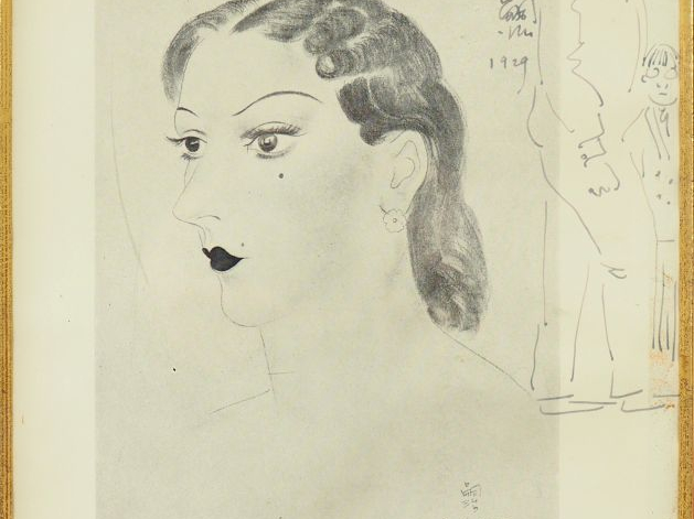 FOUJITA Image de "Kiki" dédicacée et illustrée par l'artiste se représ