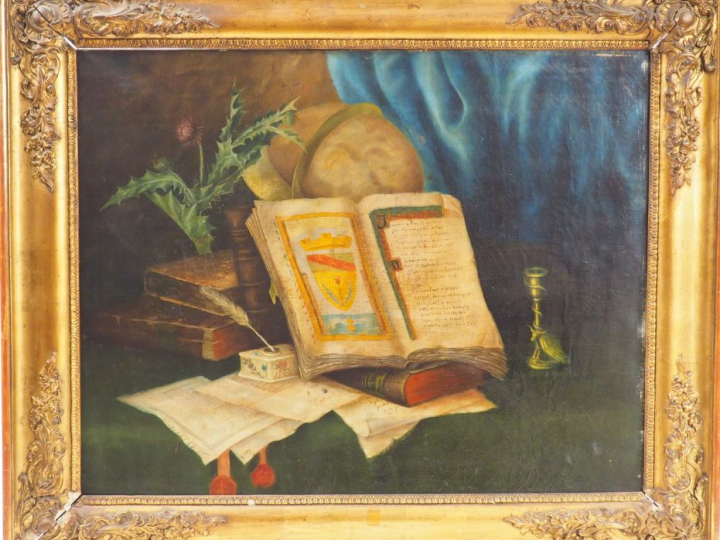 F. A. GRISON (1845-1885) "Nature morte au livre et à l'encrier" Huile 
