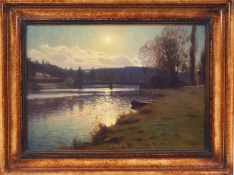 Vente aux enchères Ch. Victor GUILLOUX  "Paysage au clair de lune" Huile sur toile. Signé