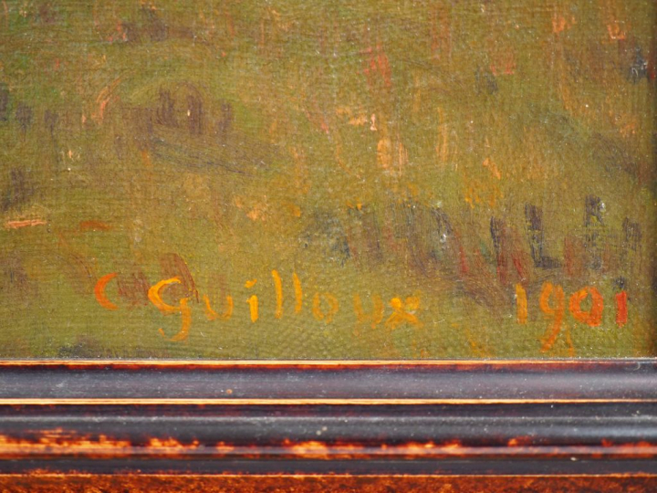Ch. Victor GUILLOUX  "Paysage au clair de lune" Huile sur toile. Signé