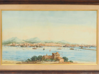 Vente aux enchères Emile HENRY  "La flotte dans le port de Toulon" Aquarelle. Signée en b