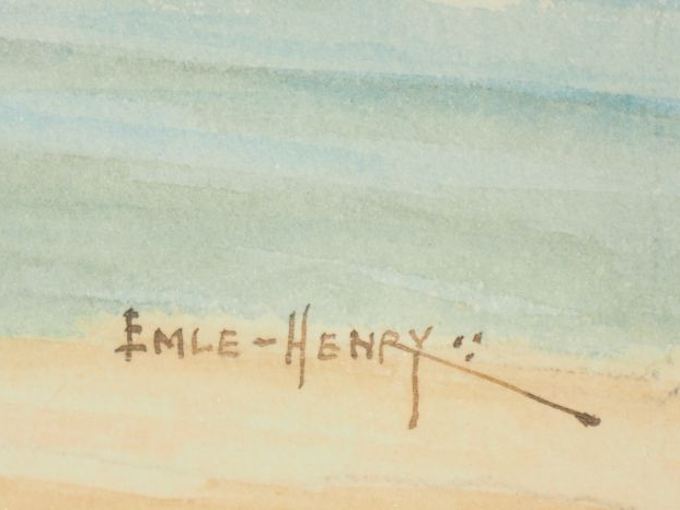 Emile HENRY  "La flotte dans le port de Toulon" Aquarelle. Signée en b