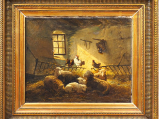 Vente aux enchères Charles JACQUES  "Bergerie" Huile sur toile. Signée en bas à droite. D