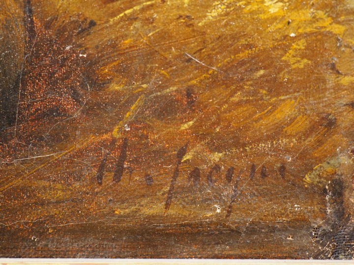 Charles JACQUES  "Bergerie" Huile sur toile. Signée en bas à droite. D