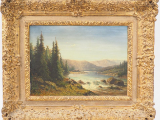 Vente aux enchères KIRCHMANT "Rivière dans les Alpes bavaroises" Huile sur panneau. Signé