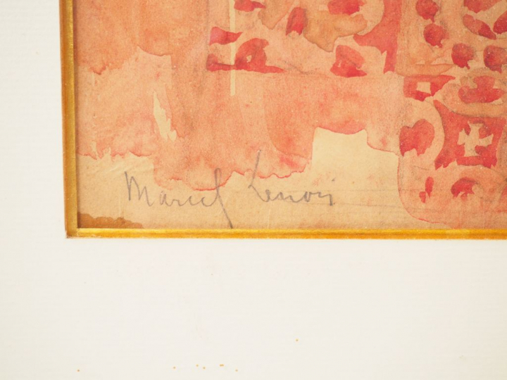 Marcel LENOIR  "Nature morte à la bouteille" Aquarelle. Signée en bas 