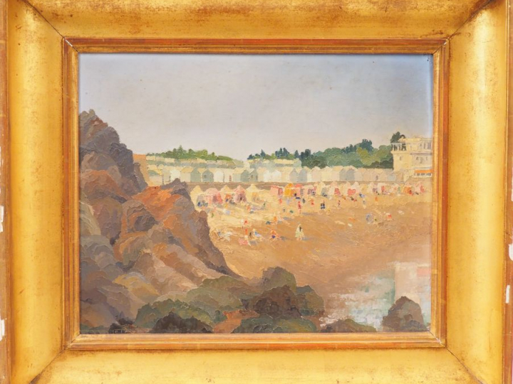 P. J. LETAUDY  "Vue de plage" Huile sur toile. Signée en bas à gauche.