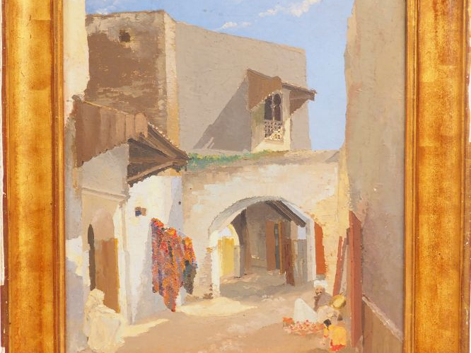 P. J. LETAUDY "Ruelle d'afrique du Nord" Huile sur toile. Signée en ba