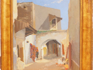 Vente aux enchères P. J. LETAUDY "Ruelle d'afrique du Nord" Huile sur toile. Signée en ba