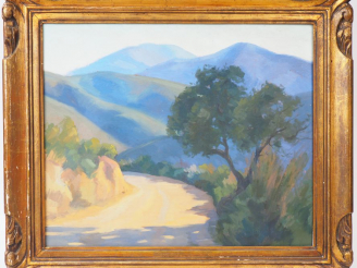 Vente aux enchères LOUIS SUIRE (?) "Montagnes du Pays Basque" Gouache sur panneau. Signée