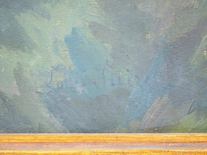 LOUIS SUIRE (?) "Montagnes du Pays Basque" Gouache sur panneau. Signée