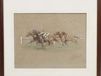Vente aux enchères Eugène PECHAUBES  "Course de chevaux" Deux pastels.  Signés en bas à d
