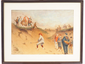Vente aux enchères George PIPESHANKS "La partie de Golf" Paire de lithographies. Signées 