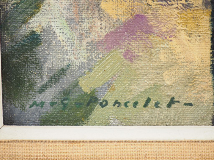 Maurice-Georges PONCELET "Femme devant sa roulotte" Huile sur toile.  