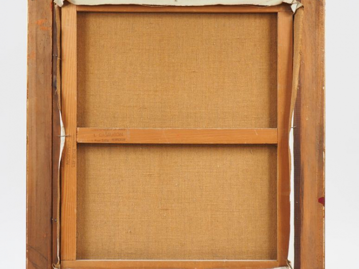 Maurice-Georges PONCELET "Femme devant sa roulotte" Huile sur toile.  