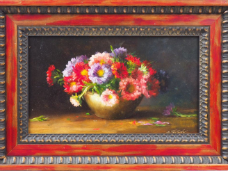 Vente aux enchères Sergei TOUTOUNOV "Nature morte au bouquet" Huile sur isorel. Signée en