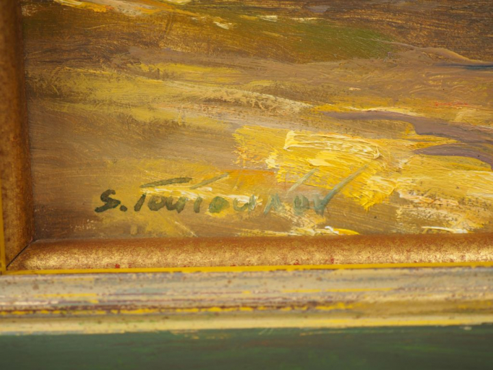 SERGEI TOUTOUNOV "Les poules" Paire d'huiles sur isorel. Signées en ba