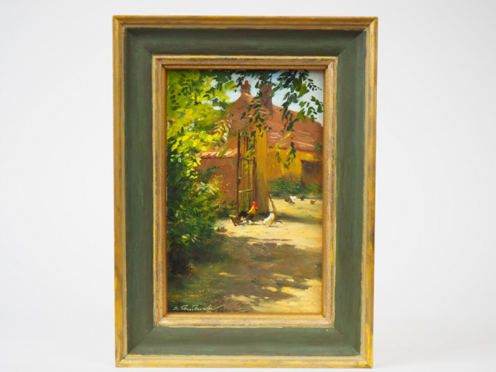 SERGEI TOUTOUNOV "Les poules" Paire d'huiles sur isorel. Signées en ba