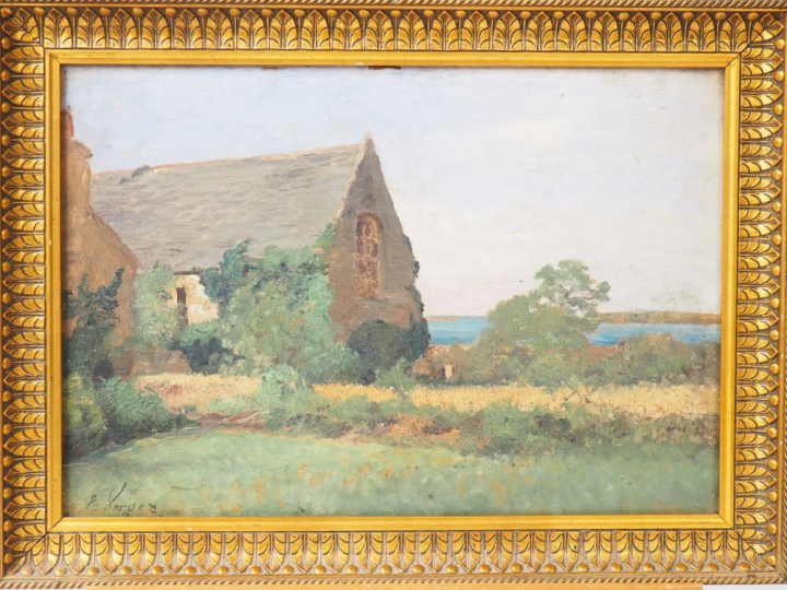 E. VERGEZ "La chaumiere" Huile sur panneau. Signée en bas à gauche. 24