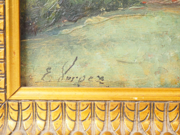 E. VERGEZ "La chaumiere" Huile sur panneau. Signée en bas à gauche. 24