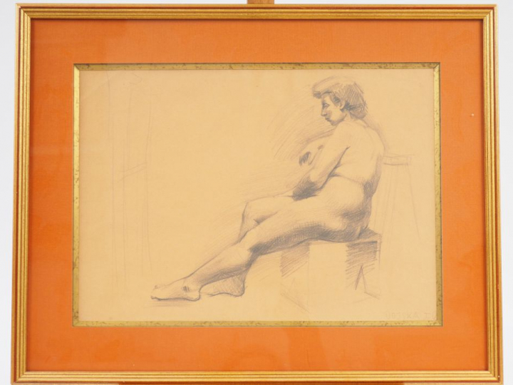 VOJSKA "Nu de profil" Dessin au crayon. Signé en bas à droite.  Dim à 