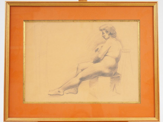 Vente aux enchères VOJSKA "Nu de profil" Dessin au crayon. Signé en bas à droite.  Dim à 