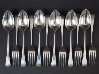 Vente aux enchères Suite de six couverts en argent anglais, à décor d'oiseaux.  Poids. 61