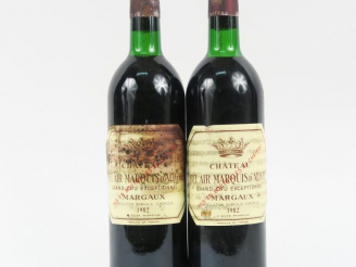 Vente aux enchères 2 BOUTEILLES CHÂTEAU BEL AIR MARQUIS D'ALIGRE MARGAUX - 1982 - LB/1 ET