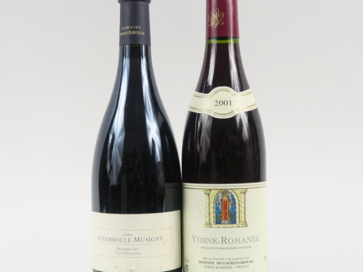 2 BOUTEILLES DE 2001 : 1 VOSNE ROMANÉE MUGNERET GIBOURG - 1 CHAMBOLLE 