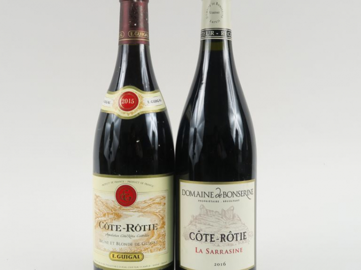 2 BOUTEILLES CÔTE ROTIE : 1 GUIGAL 2015 - 1 'LA SARRASINE' DOMAINE DE 