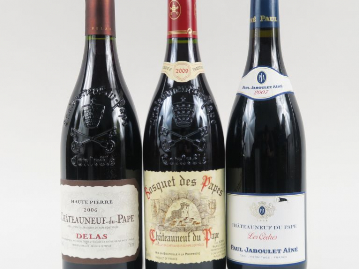3 BOUTEILLES CHÂTEAUNEUF DU PAPE : 1 'HAUTE PIERRE' DELAS 2006 - 1 BOS
