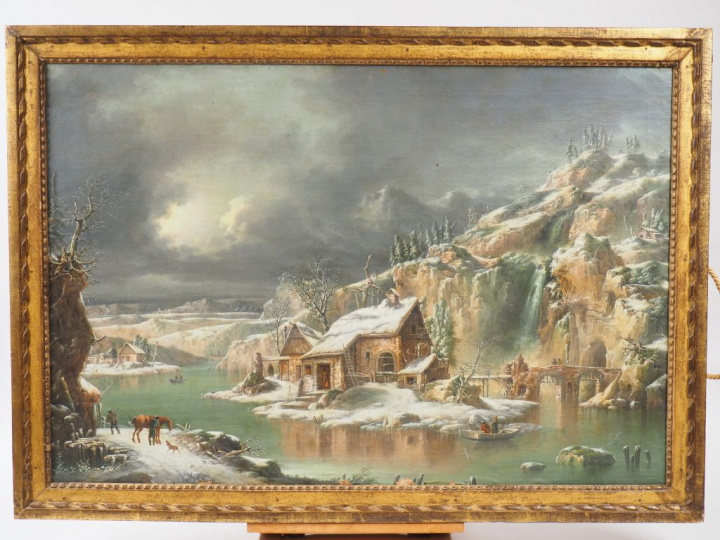 Ecole italienne fin XVIIIème -  début XIXème. 'Paysage de neige'. Huil